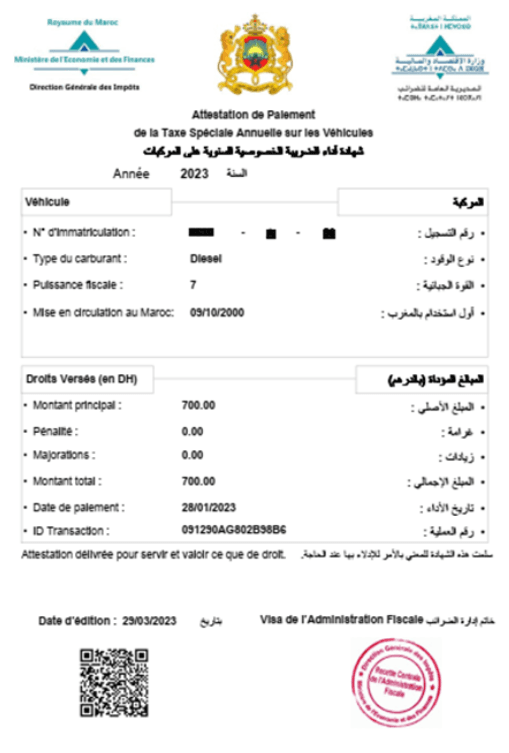 شهادة أداء الضريبة الخصوصية السنوية